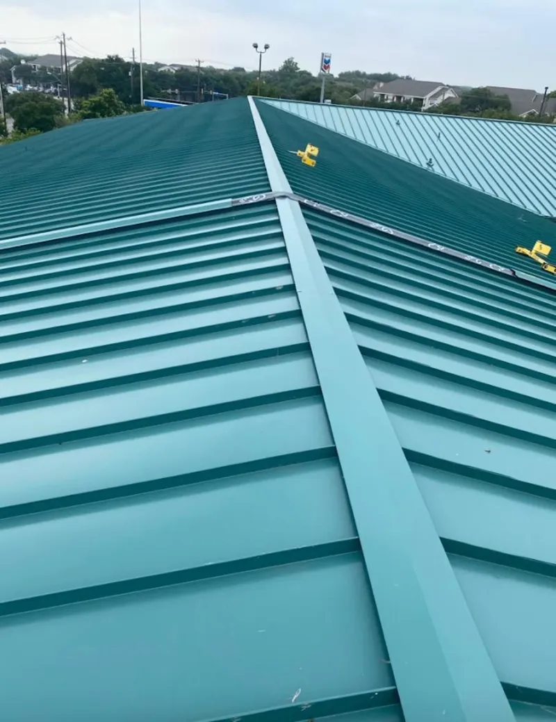 Green commercial metal roof ridge and valley for Metal Roof Repair in Lathrop